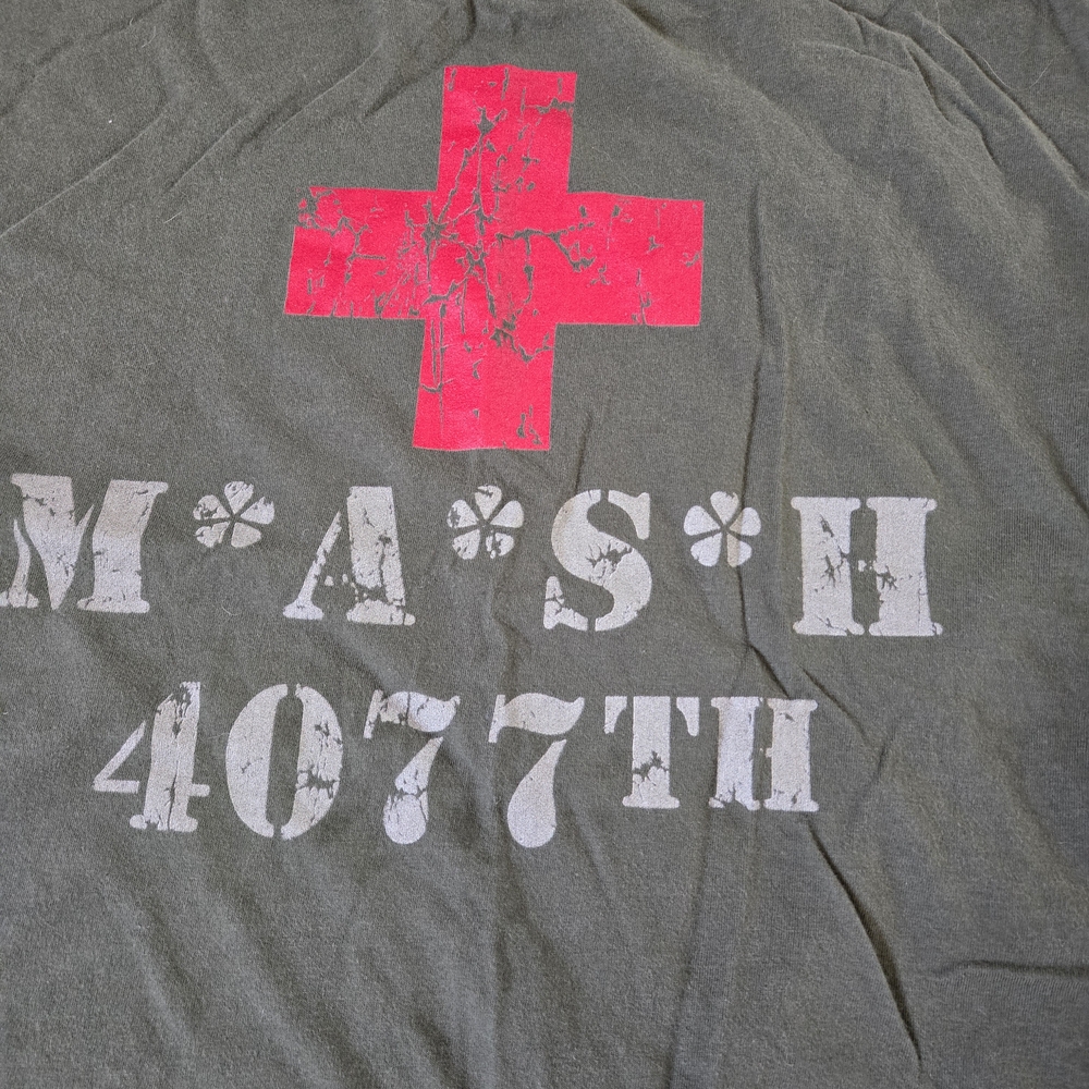 Olive Green Graphic Tee with Red Cross Design